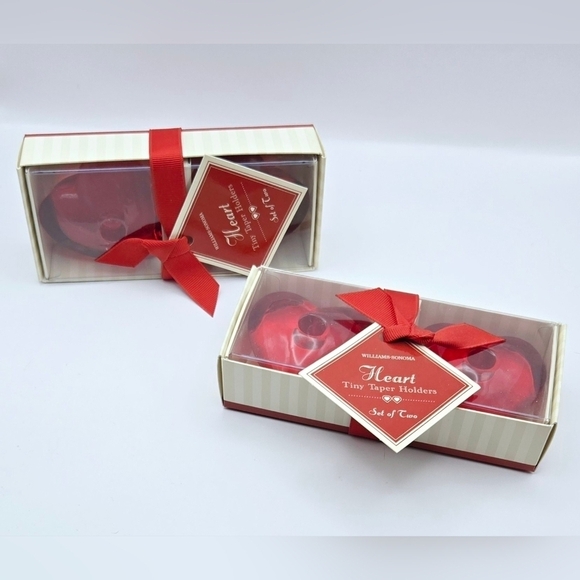 Williams Sonoma Red Glass Heart Mini Taper Candle Holders Set of 4 - Picture 2 of 13